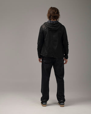 Perforated Leather Hooded Jacket Nero