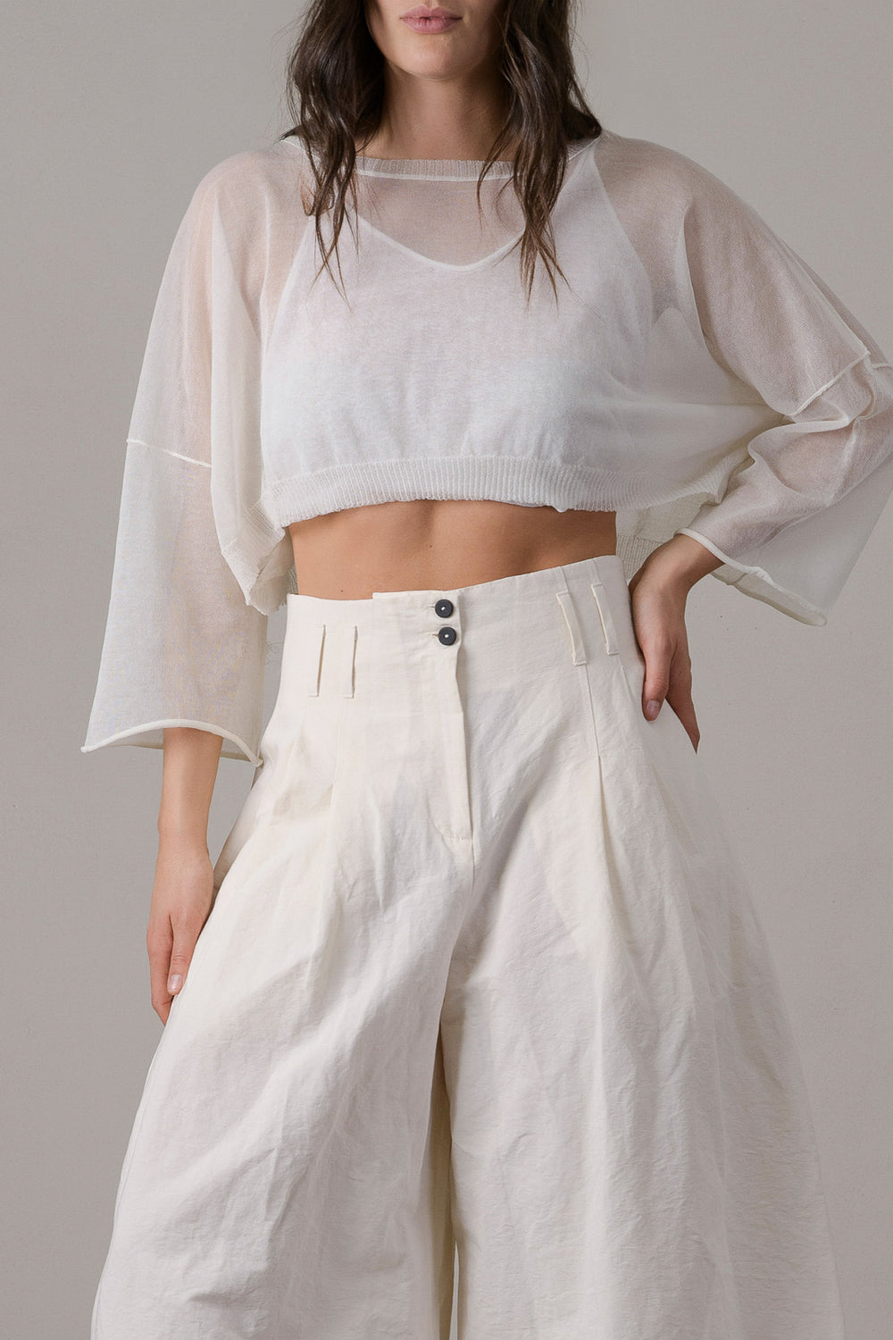 Cotton Boxy Crop Sweater White