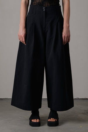 Cotton Linen High Waist Pants Black