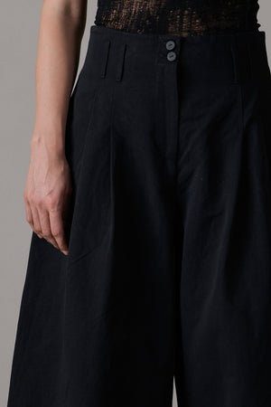 Cotton Linen High Waist Pants Black