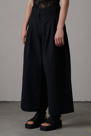 Cotton Linen High Waist Pants Black