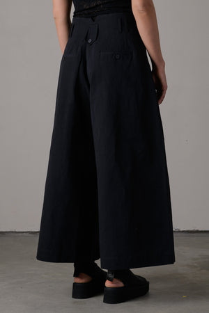 Cotton Linen High Waist Pants Black