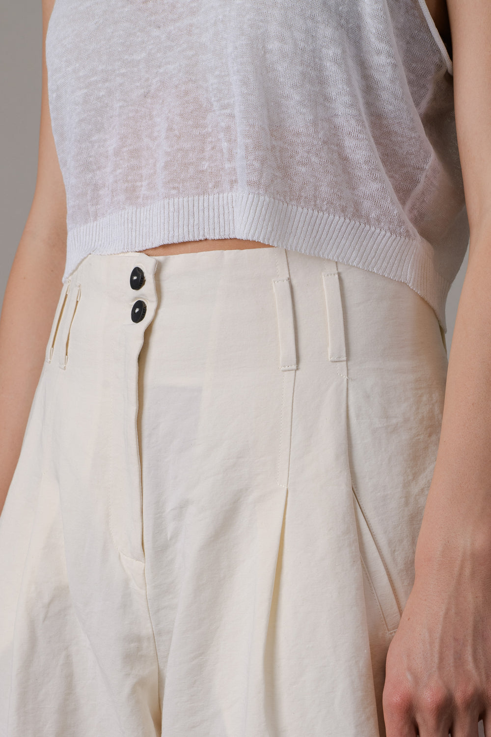 Cotton Linen High Waist Pants Milk