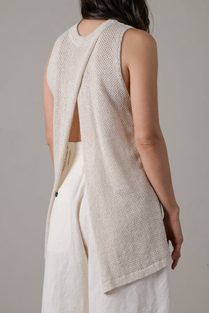 Cotton Linen Long Knit Mesh Vest