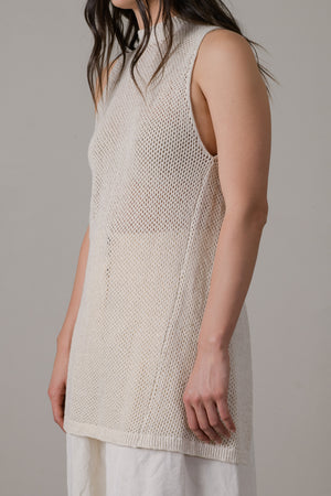 Cotton Linen Long Knit Mesh Vest