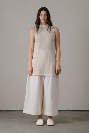 Cotton Linen Long Knit Mesh Vest