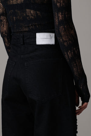 Denim Shorts w/ Raw Cut Detail Black