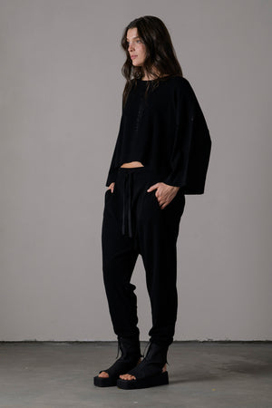 Viscose Boxy Knit Wide Sleeves w/ Split & Contrast Stitch