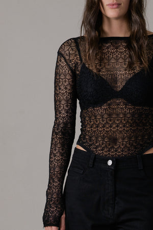 Viscose Lace Bodysuit Black