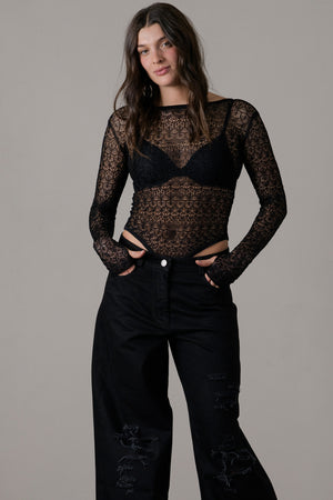 Viscose Lace Bodysuit Black