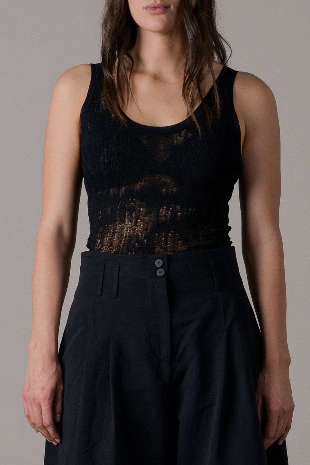 Viscose Mesh Tank Top Black