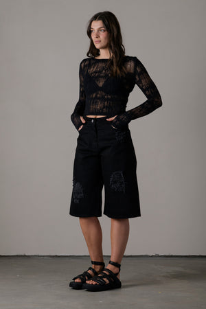 Viscose Open Weave Short Top Black