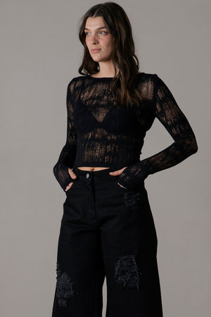 Viscose Open Weave Short Top Black