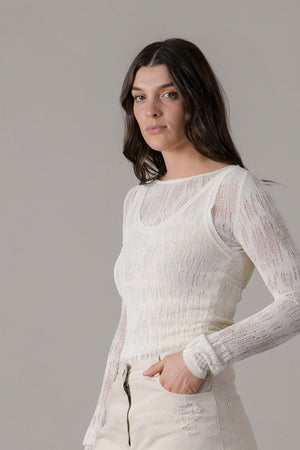 Viscose Open Weave Short Top White