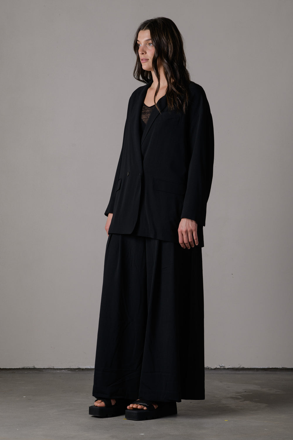 Wool Viscose Double Breasted Jacket Black