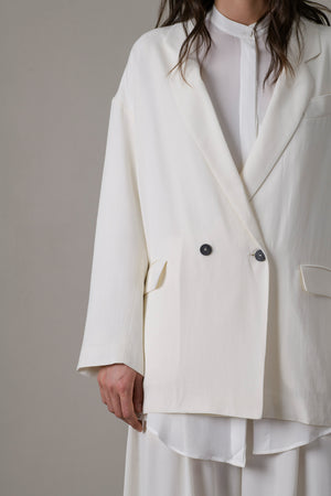 Wool Viscose Double Breasted Jacket White