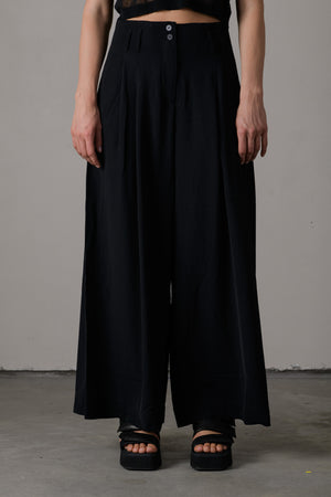 Wool Viscose Wide Cropped Pants Black