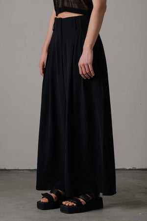 Wool Viscose Wide Cropped Pants Black