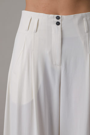 Wool Viscose Wide Cropped Pants White