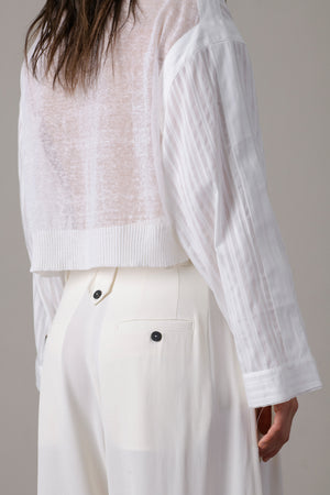 Cotton Poplin Cropped Shirt w/ Linen Knitted Back