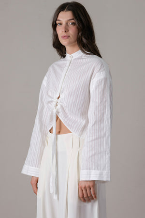 Cotton Poplin Cropped Shirt w/ Linen Knitted Back