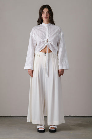 Wool Viscose Wide Cropped Pants White