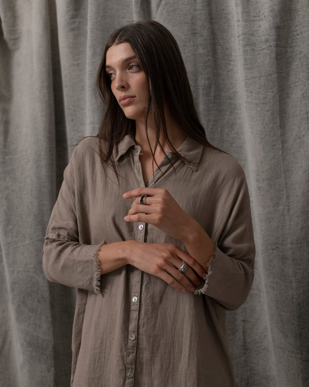 Shirt Dress Linen Pewter