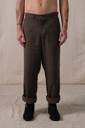 Back Buckle Pants Linen Brown