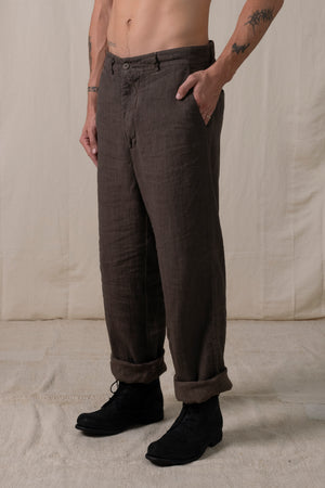 Back Buckle Pants Linen Brown