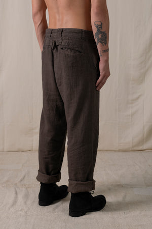 Back Buckle Pants Linen Brown