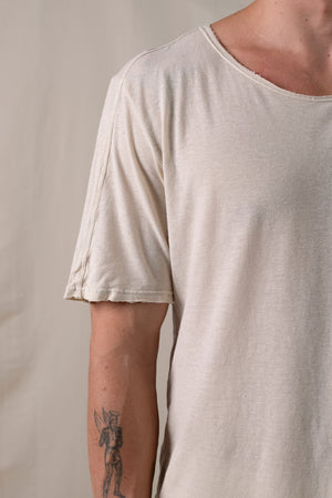 Central Back Seam Cotton Linen T Shirt Sand