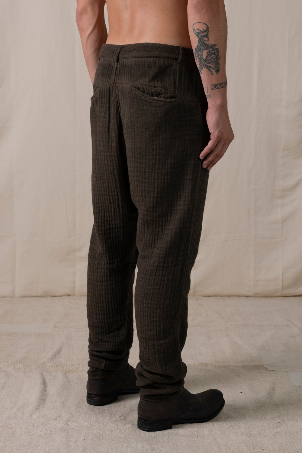 Front Panel Pants Cotton Brown