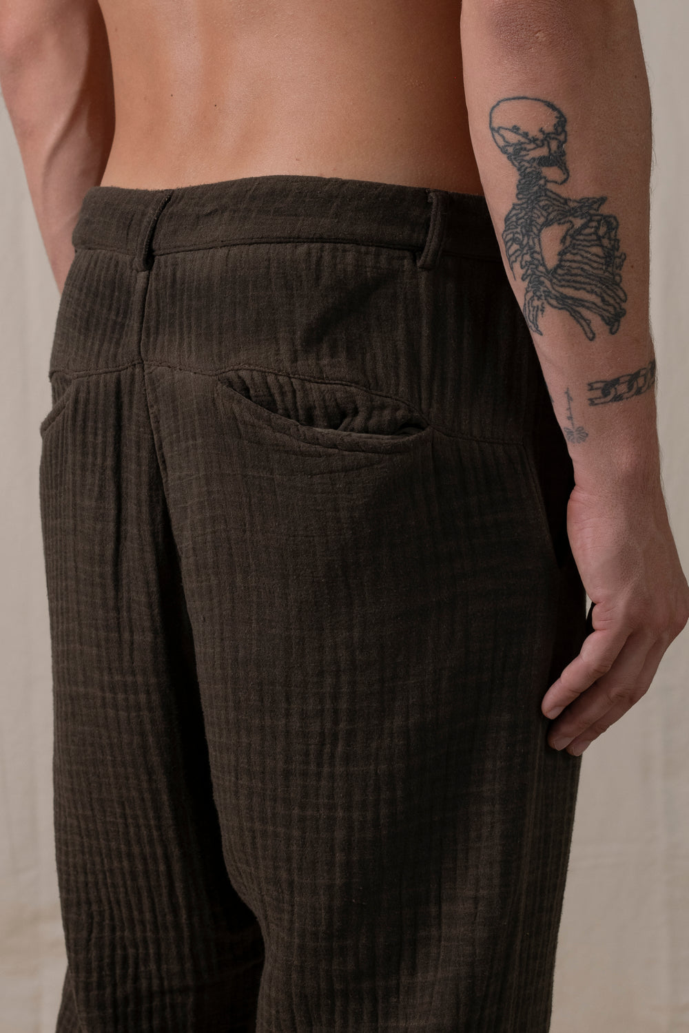 Front Panel Pants Cotton Brown