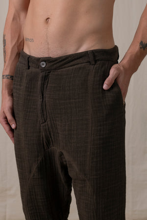 Front Panel Pants Cotton Brown