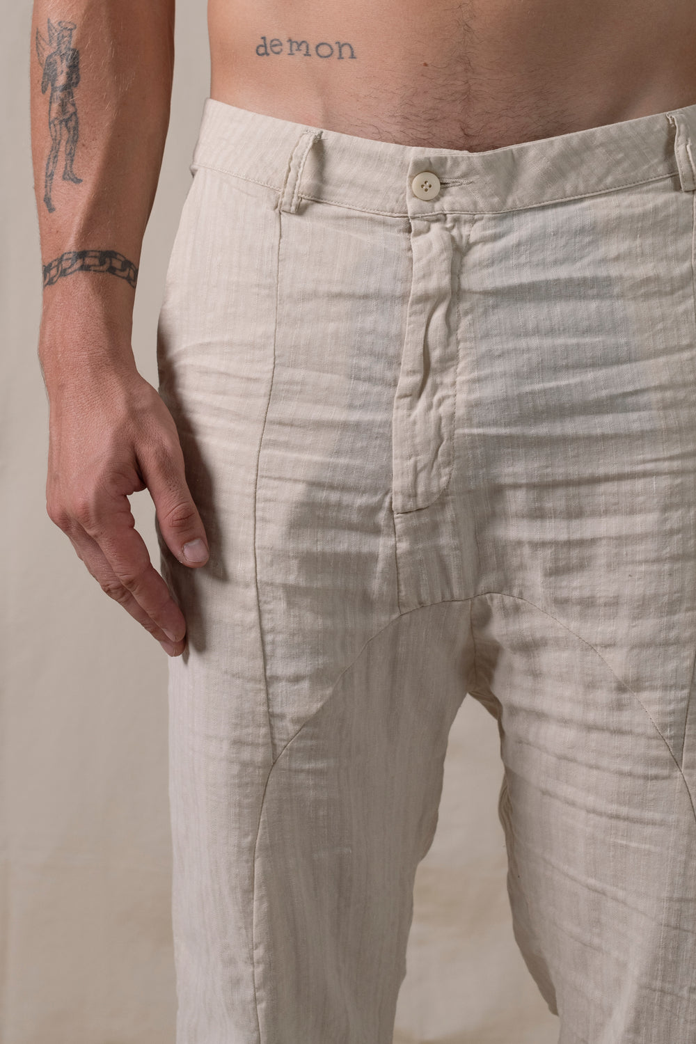 Front Panel Pants Cotton Linen Sand