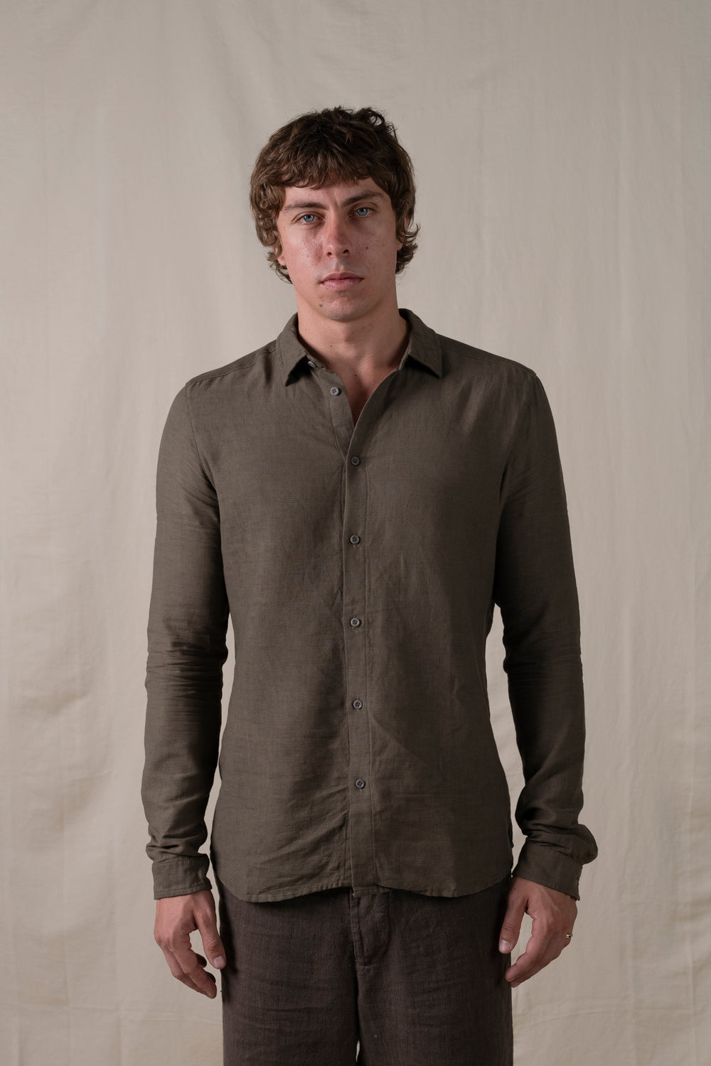 Regular Shirt Cotton Linen Brown