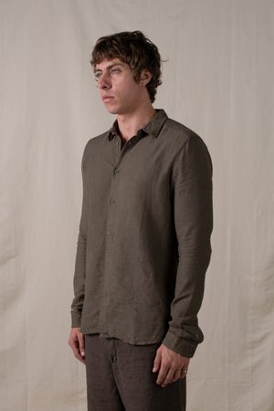 Regular Shirt Cotton Linen Brown