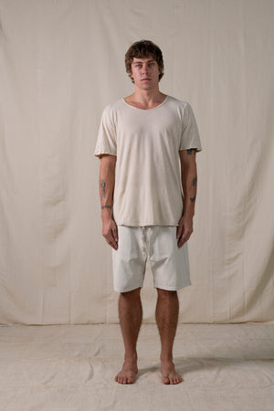 Central Back Seam Cotton Linen T Shirt Sand