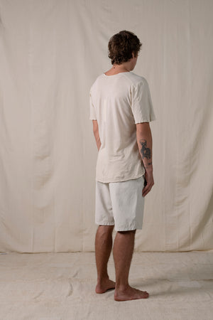 Central Back Seam Cotton Linen T Shirt Sand