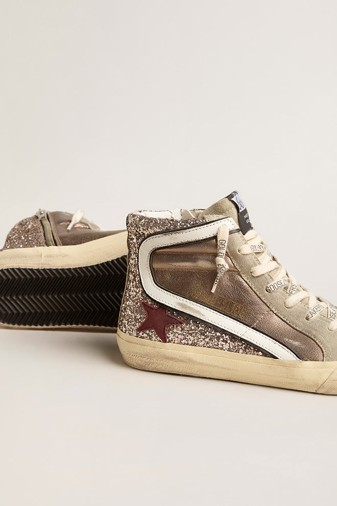 Slide Laminated and Glitter Upper Suede Leather Star Bronze / Silver / Taupe / Red Wine