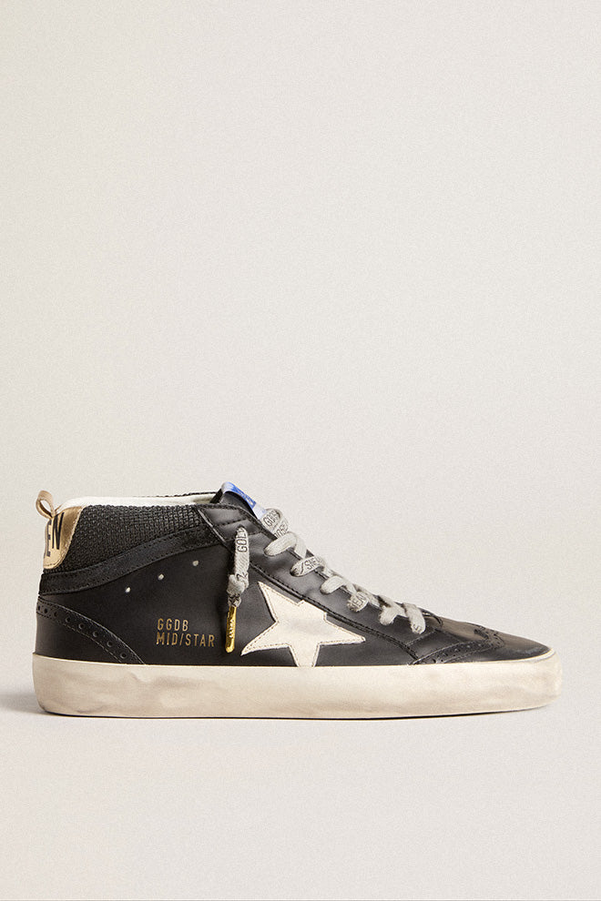 Mid Star Double Quarter Leather and Leather Star Laminated Heel Black / White / Gold