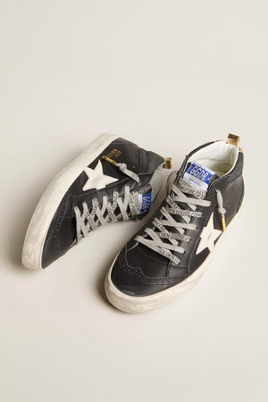 Mid Star Double Quarter Leather and Leather Star Laminated Heel Black / White / Gold