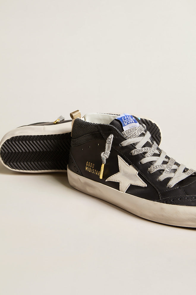 Mid Star Double Quarter Leather and Leather Star Laminated Heel Black / White / Gold