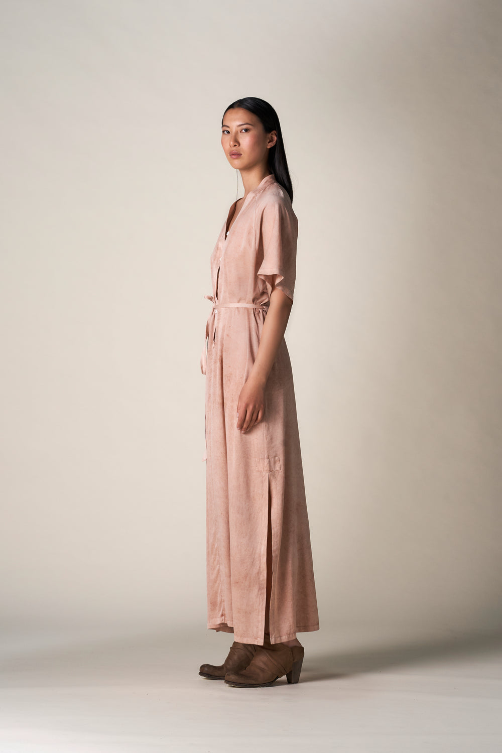 Silk Long Kimono Dress Terracotta