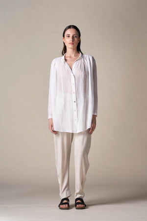 Gathered Shirt Voile White