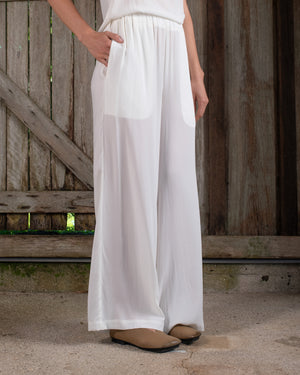 High Waist Pant Stretch Silk White