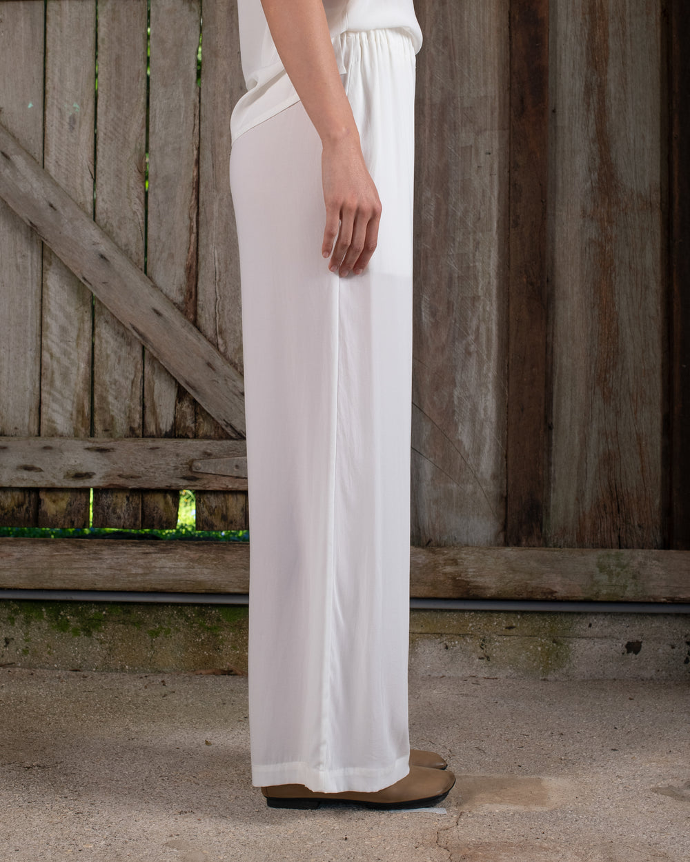 High Waist Pant Stretch Silk White