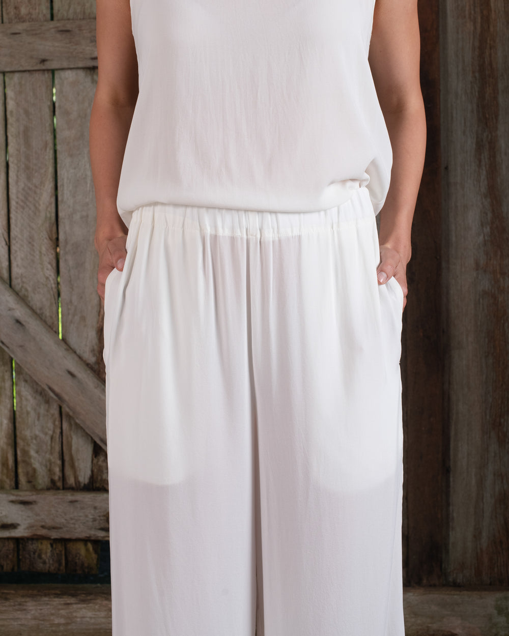 High Waist Pant Stretch Silk White