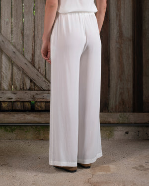 High Waist Pant Stretch Silk White