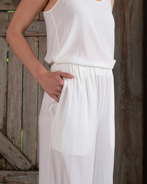 High Waist Pant Stretch Silk White